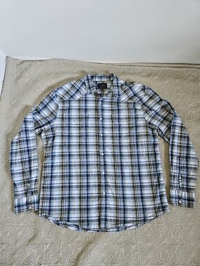 Lucky Brand Men's Long Sleeve Pearl Snap, Saturday Stretch, Blue Plaid, Size XL